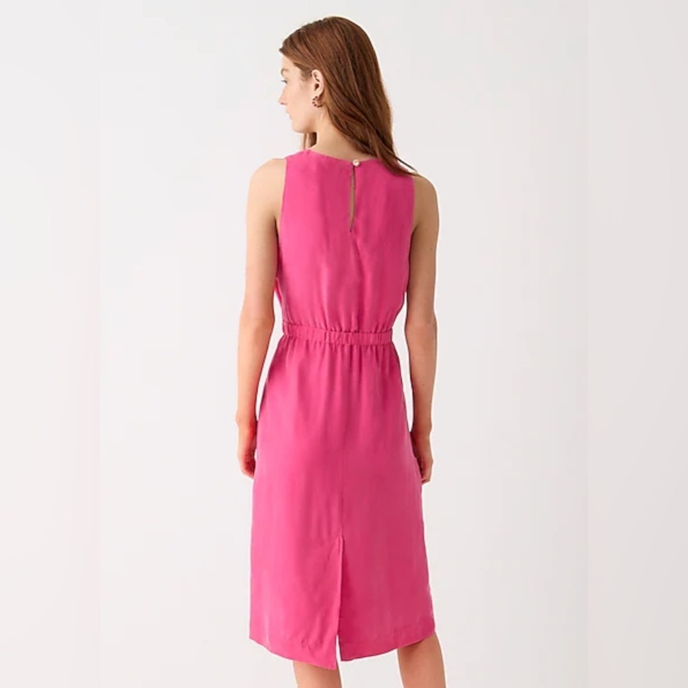 J Crew New Womens Size XXS Pink Cupro Sleeveless Cinched Waist Lined Midi Dress - Picture 2 of 13